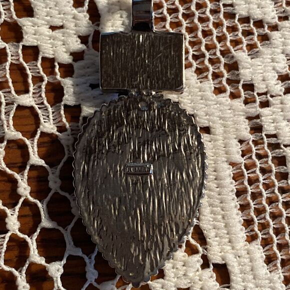 Roman Brand Silvertone Oval Marble Stone Pendant - Picture 2 of 3